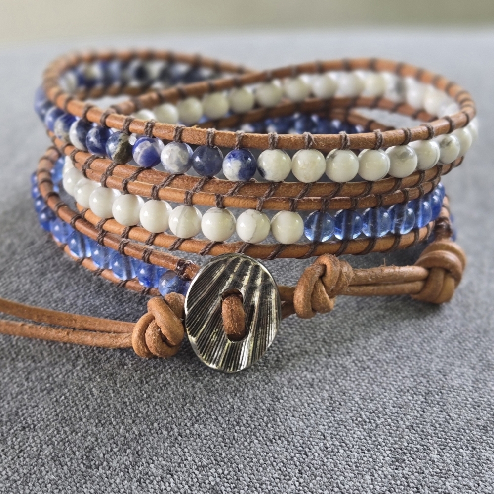 043 New Handmade Gemstones Wrap Bracelet